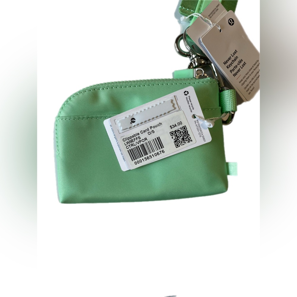 Lululemon citra lime white  never lost key chain and clip panel card pouch NWT - Picture 5 of 9